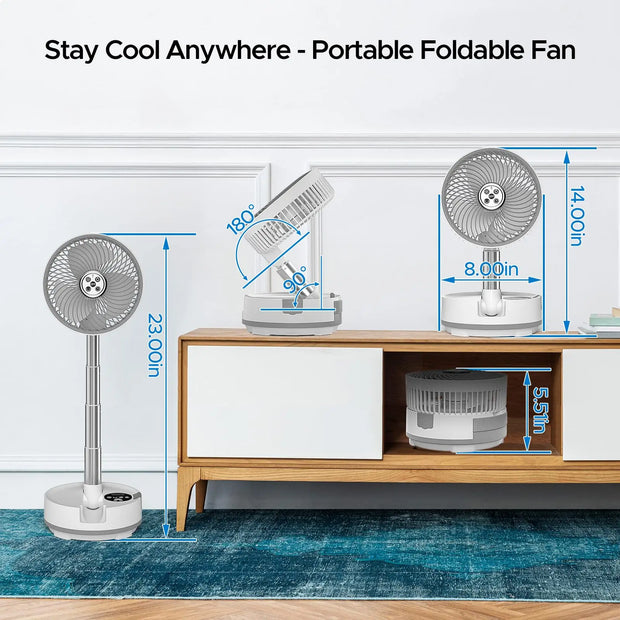 20000mAh Battery Operated Foldable Fan Rechargeable Standing Fan 112Hrs Work Remote Control&Colorful Light Oscillating Table Fan