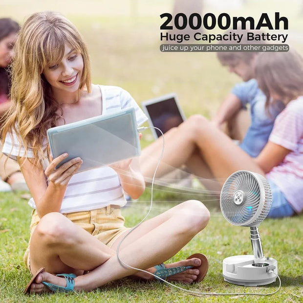 20000mAh Battery Operated Foldable Fan Rechargeable Standing Fan 112Hrs Work Remote Control&Colorful Light Oscillating Table Fan